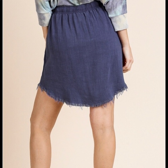 HIGH LOW LINEN BLEND SKIRT IN BLUE - Picture 5 of 5